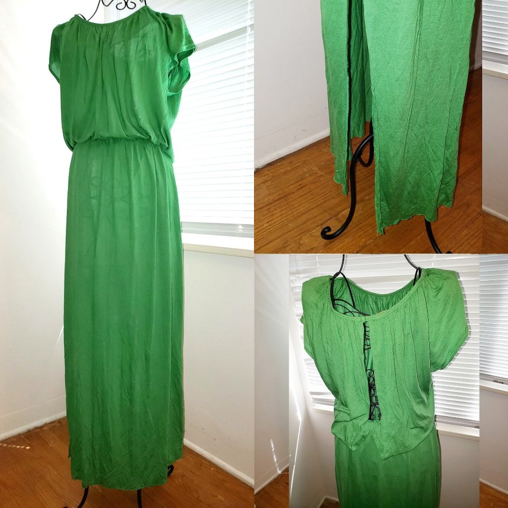 SOLD Y2K Vintage Grassy Kelly Green Goddess Milan Style Maxi Dress